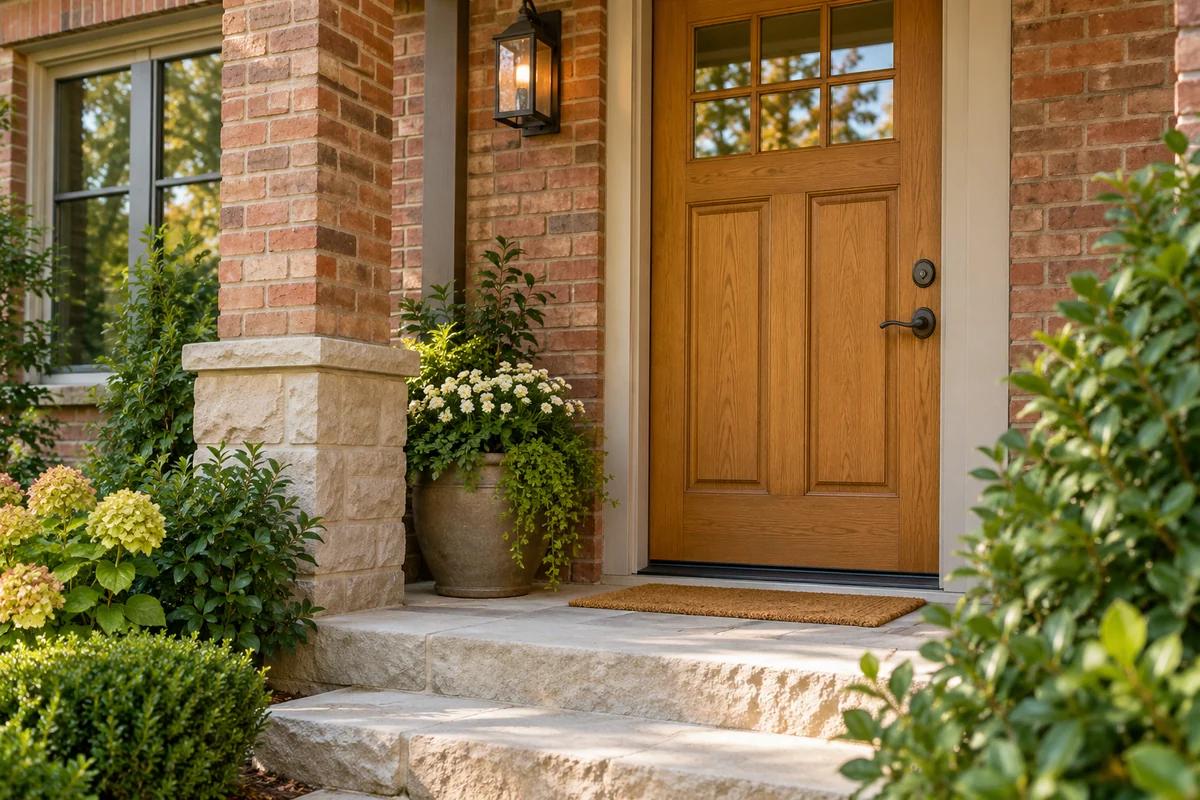 Representative welcoming residential front entrance
