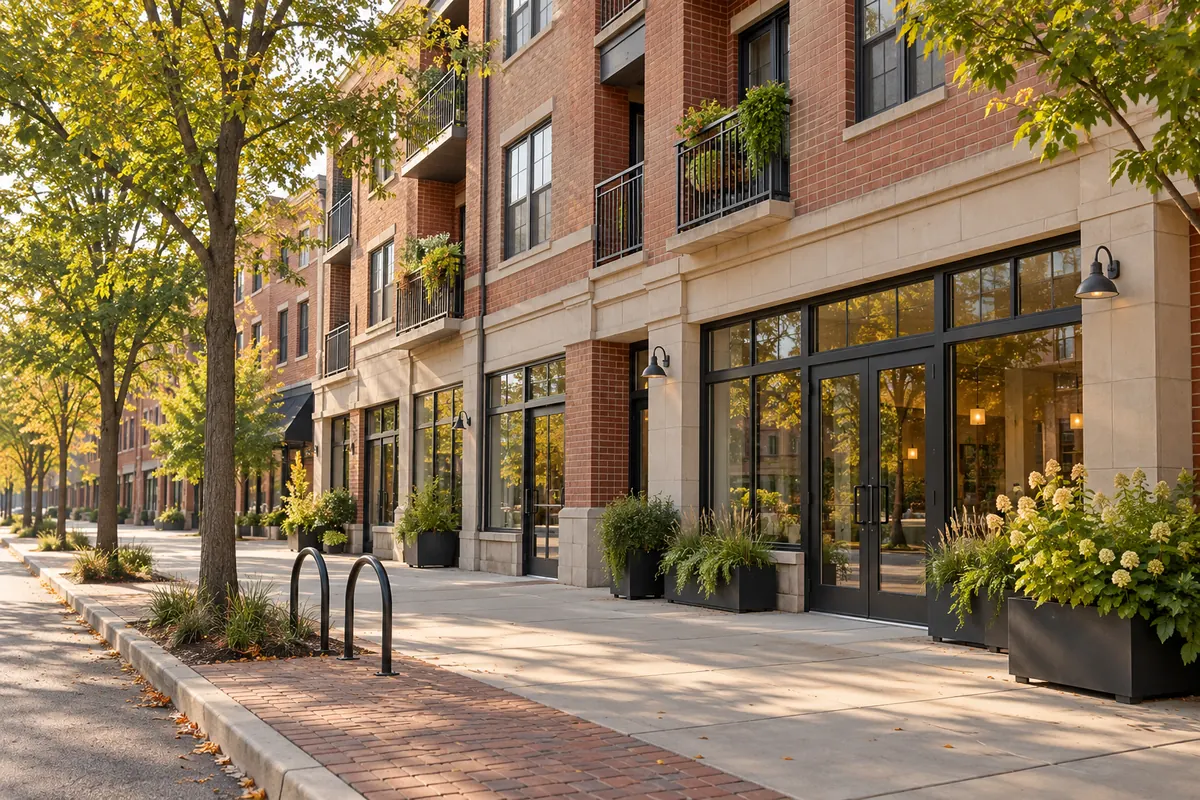Representative small mixed-use building with street-level shops