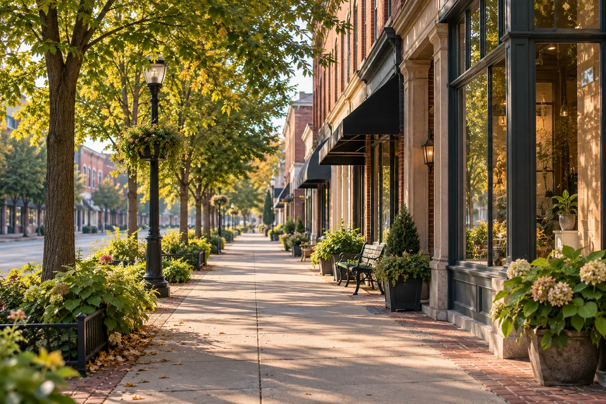 Representative neighborhood shopping area with visible entrances